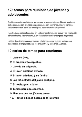 32 temas de predicas para reuniones de jovenes cristianos