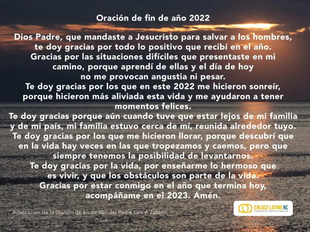 oracion para despedir el ano y recibir el ano nuevo