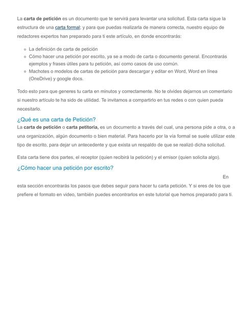 peticiones generales como redactarlas y ejemplos utiles
