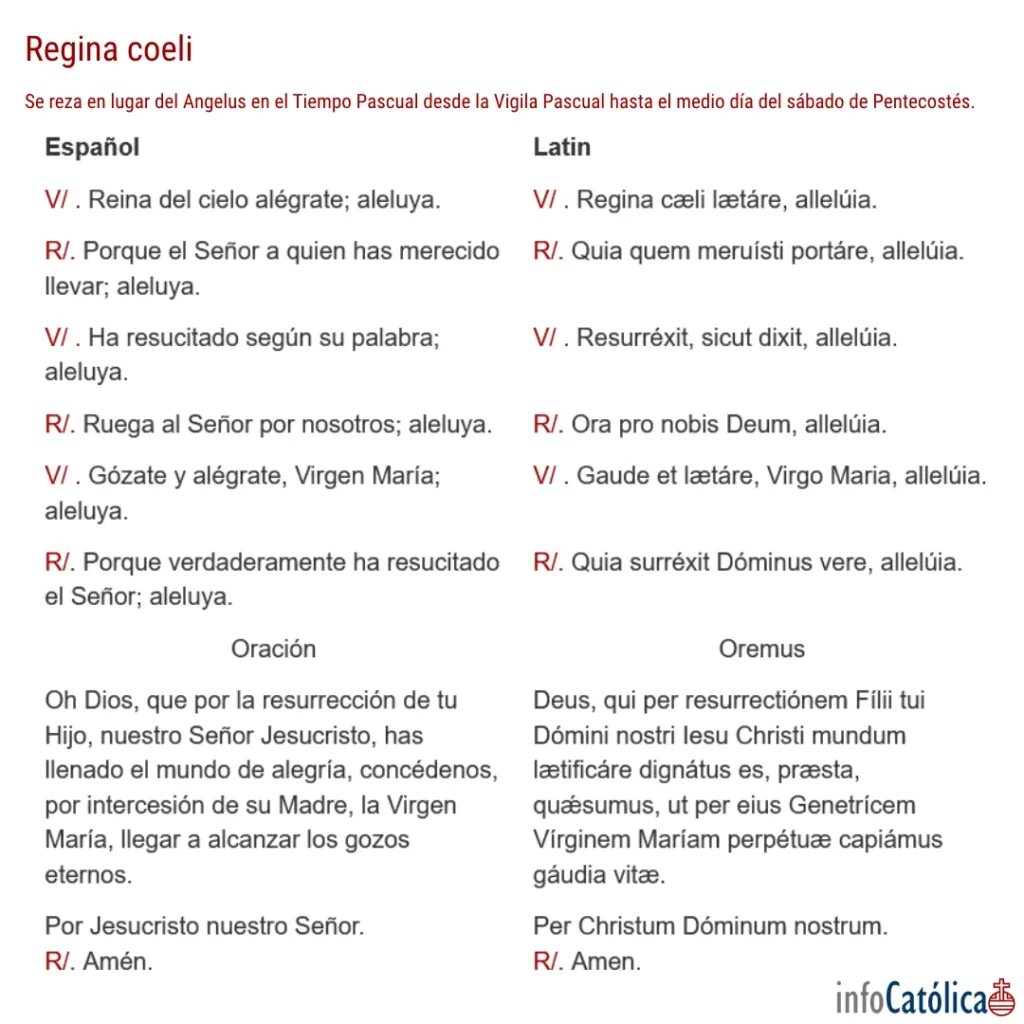 regina coeli o reina del cielo en espanol y latin